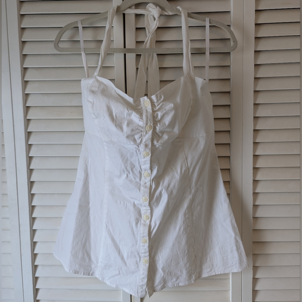 White House Black Market Button Up White Halter Top Size XL